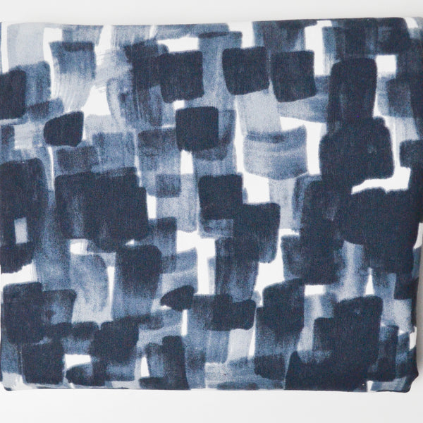 Navy + White Brushstroke Print Canvas Woven Fabric - 56" x 82"