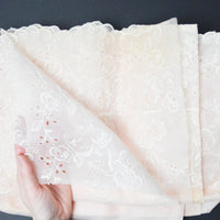 Light Pink Vintage Embroidered Organza Fabric with Scallop Lace Edge - 46" x 104"