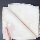 Off-White Vintage Embroidered Organza Fabric - 40" x 94" (Discolored)