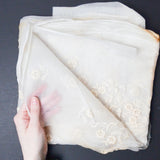 Off-White Vintage Embroidered Organza Fabric - 40" x 56" (Discolored)