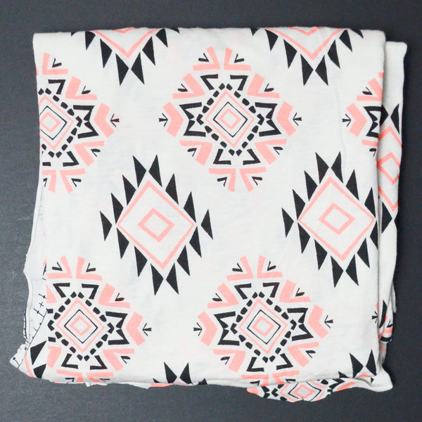 Pink, White + Black Geometric Print Thin Knit Fabric - 41" x 60"