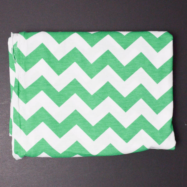 Green + White Chevron Jersey Knit Fabric - 48" x 60"