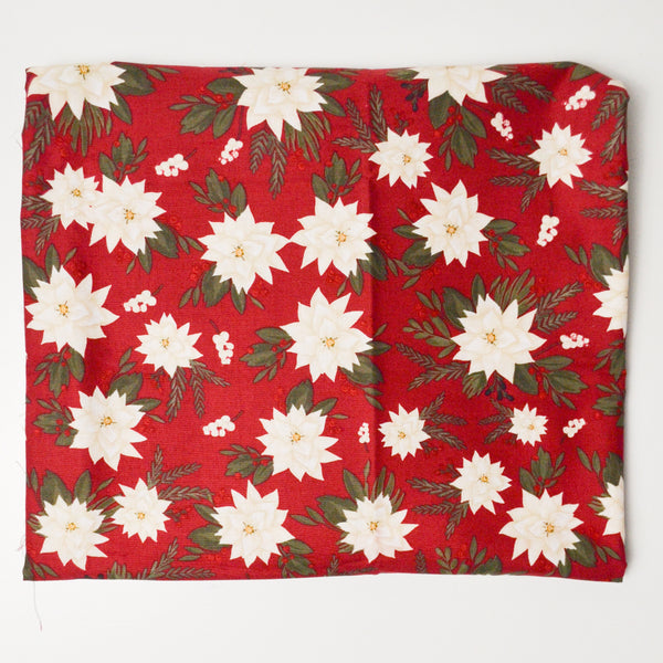 Red + White Floral Quilting Cotton Fabric - 44" x 72"