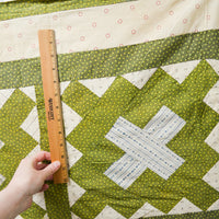 Green, Blue + Off-White Pieced Quilt Top - 76" x 88"