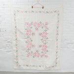 Embroidered Linen Tablecloth with Crochet Lace Edge - 50" x 64"