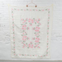 Embroidered Linen Tablecloth with Crochet Lace Edge - 50" x 64"