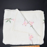 Embroidered Linen Tablecloth with Crochet Lace Edge - 50" x 64"