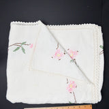 Embroidered Linen Tablecloth with Crochet Lace Edge - 50" x 64"