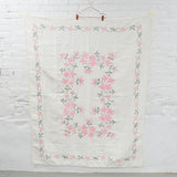 Embroidered Linen Tablecloth with Crochet Lace Edge - 50" x 64"