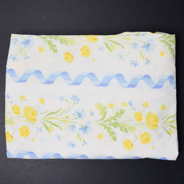 Ribbon Stripe by Wamsutta Vintage Yellow + Blue Floral Ribbon Print Fitted Sheet - 37" x 72"