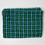 Green + Blue Houndstooth Plaid Woolly Woven Fabric - 31" x 50"