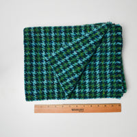 Green + Blue Houndstooth Plaid Woolly Woven Fabric - 31" x 50"