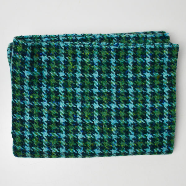 Green + Blue Houndstooth Plaid Woolly Woven Fabric - 31" x 50"