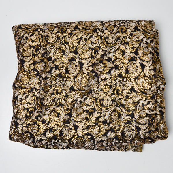 Gold Metallic + Black Brocade Woven Fabric - 44" x 56"