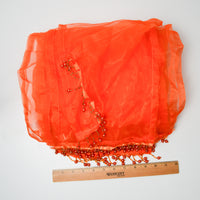 Sheer Orange Polyester Fabric Curtains with Beaded Trim - Four 9" x 100" Pieces