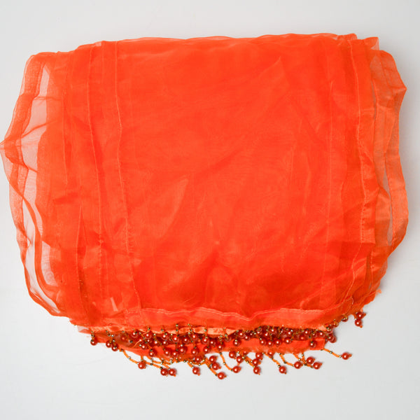 Sheer Orange Polyester Fabric Curtains with Beaded Trim - Four 9" x 100" Pieces