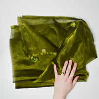 Sheer Olive Green Polyester Fabric Curtain with Beaded Corner Weights - 80" x 80"