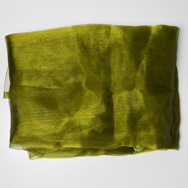 Sheer Olive Green Polyester Fabric Curtain with Beaded Corner Weights - 80" x 80"