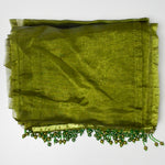 Sheer Olive Polyester Fabric Curtain with Beaded Trim - Three 10" x 108" Pieces