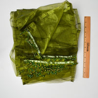 Sheer Olive Polyester Fabric Curtain with Beaded Trim - Three 10" x 108" Pieces