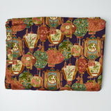 Lantern Print + Dark Purple Quilting Weight Woven Fabric with Gold Accents - 44" x 136"