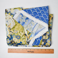 Blue, Green + Gold Floral Quilting Weight Woven Fabric - 44" x 80"
