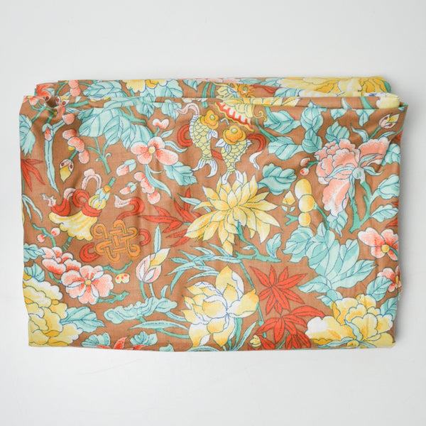 Brown + Colorful Floral Print Scotchgard-Coated V & A Reproduction Woven Fabric - 58" x 120"