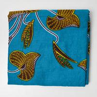 Blue, Green + Yellow African Wax Print Fabric - 40" x 81"