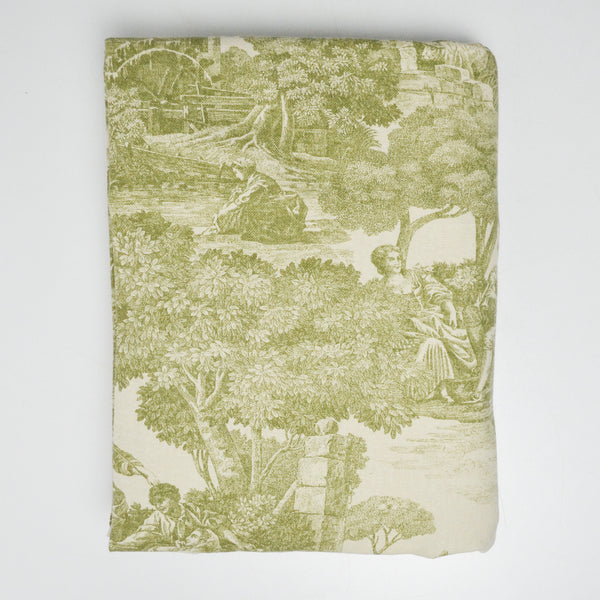 Green Toile Print Canvas Woven Drapery Fabric - 52" x 78"