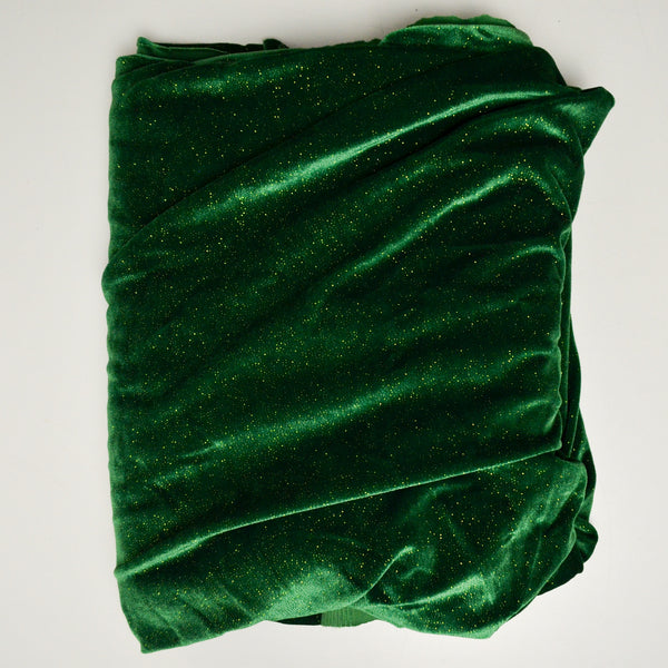 Soft Green + Gold Sparkly Stretch Velvet Fabric - 60" x 104"
