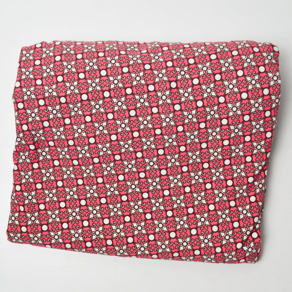 Pink, Brown + White Geometric Print Cotton + Spandex Jersey Knit Fabric - 64" x 72"