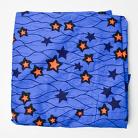 Blue + Orange Stars Wax Print Woven Fabric - 48" x 184"