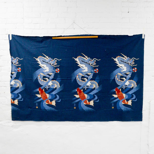 Dragon + Carps Print Noren Fabric Panel - 45" x 78"