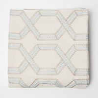 Blue + Brown Embroidered Beige Upholstery Fabric - 40" x 60"