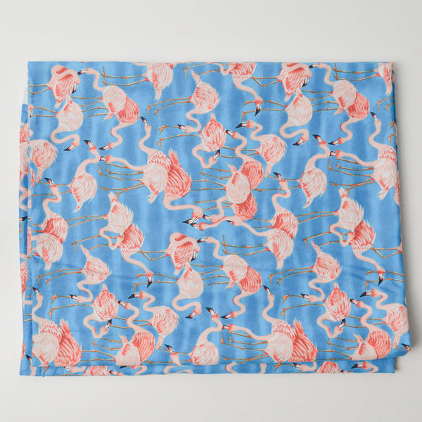 Blue + Pink Flamingo Quilting Weight Woven Fabric - 45" x 50"