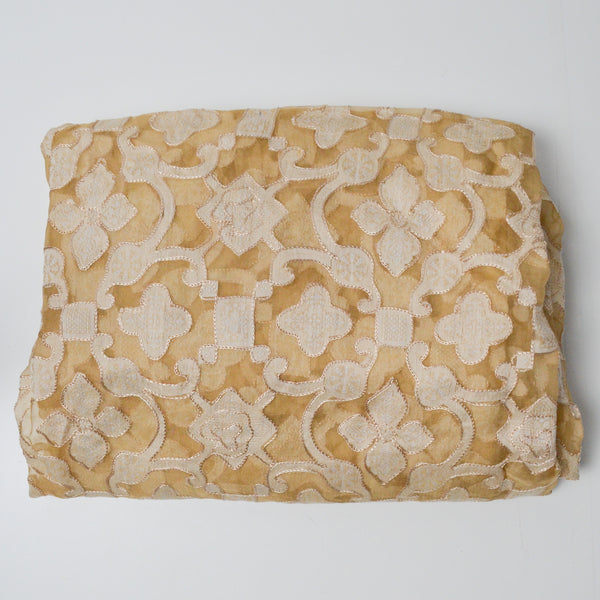 Tan Sheer Embroidered Fabric - 50" x 104"