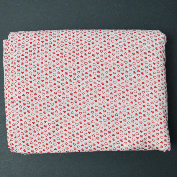 White + Red Heart Print Quilting Weight Woven Fabric - 44" x 264"
