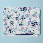 Blue + Purple Floral Double Border Polyester Crepe Fabric - 52" x 92"