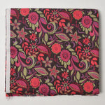 Brown, Green + Pink Floral Paisley Quilting Weight Woven Fabric - 42" x 56"