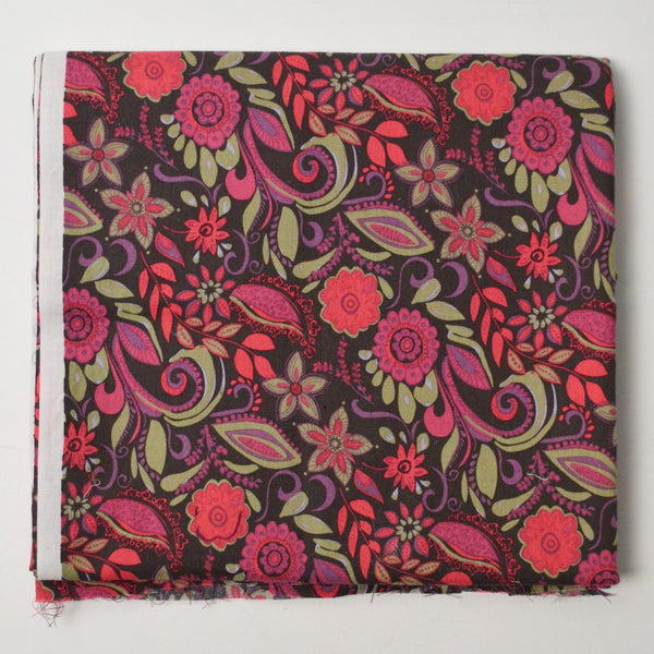 Brown, Green + Pink Floral Paisley Quilting Weight Woven Fabric - 42" x 56"
