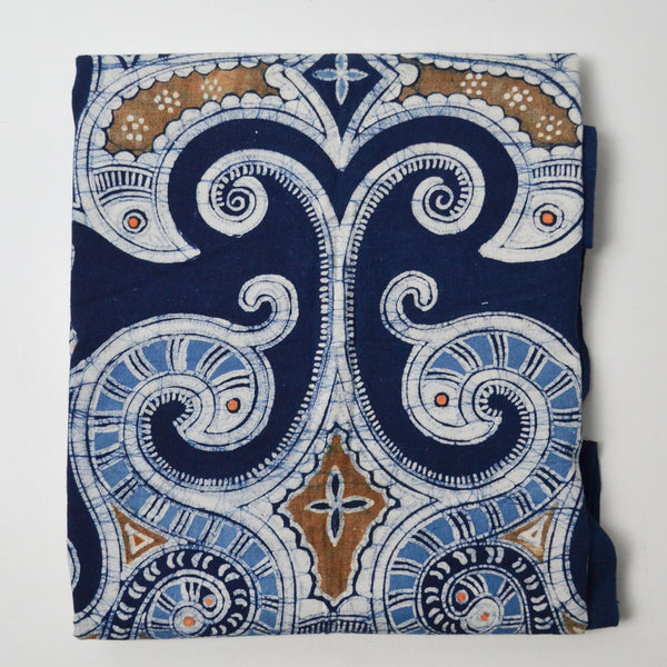 Blue, White + Orange Resist-Dyed Woven Fabric - 35" x 66"