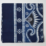 Dark Blue, Black + White Resist-Dyed Woven Fabric - 33" x 78"