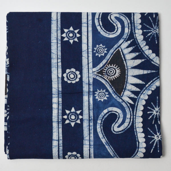 Dark Blue, Black + White Resist-Dyed Woven Fabric - 33" x 78"