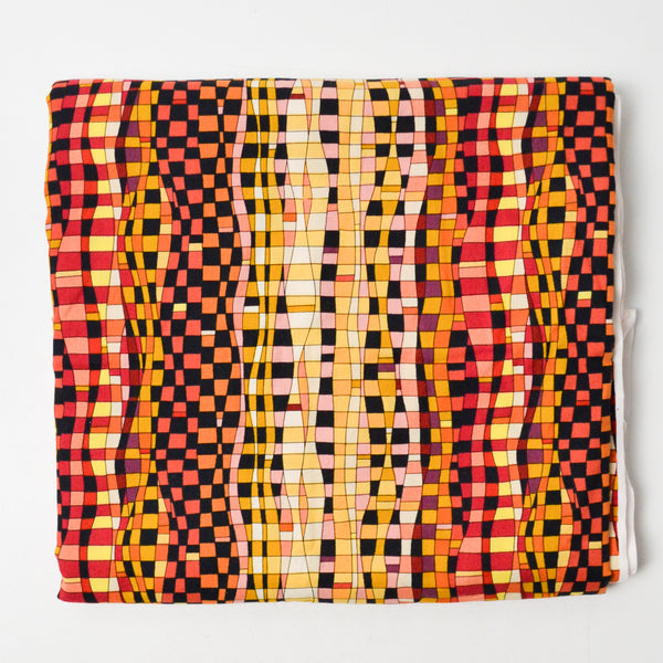 Black + Warm Tones Distorted Grid Print Quilting Weight Woven Fabric - 43" x 80"