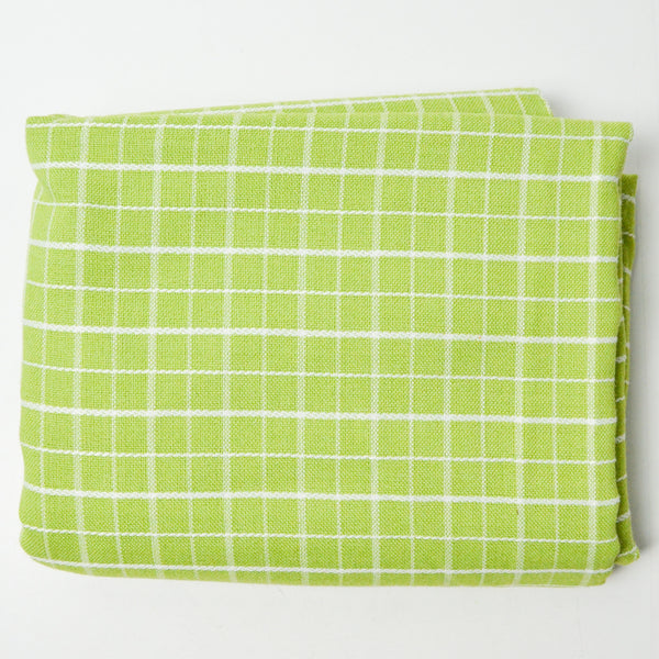 LIme Green + White Plaid Medium-Weight Woven Fabric - 44" x 140"