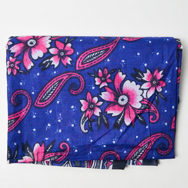 Purple + Pink Floral Semi-Sheer Lightweight Crisp African Wax Print Fabric - 42" x 58"