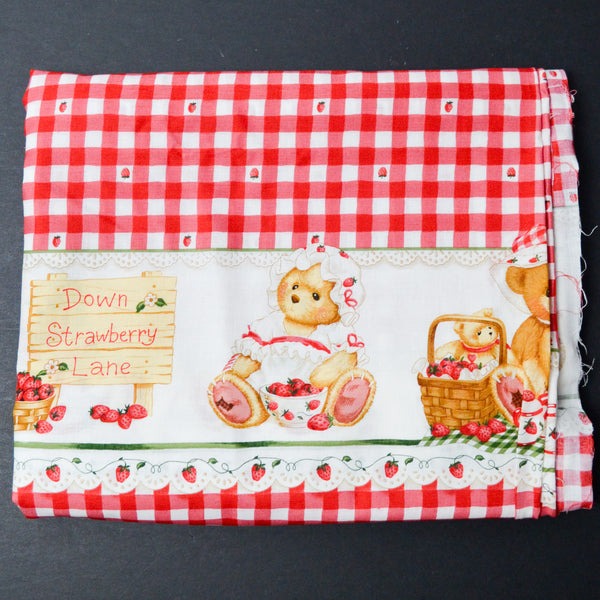 Red Gingham + Bear Print Daisy Kingdom Springs 1340 Cherished Teddies Strawberry Lane Border Fabric - 45" x 96"