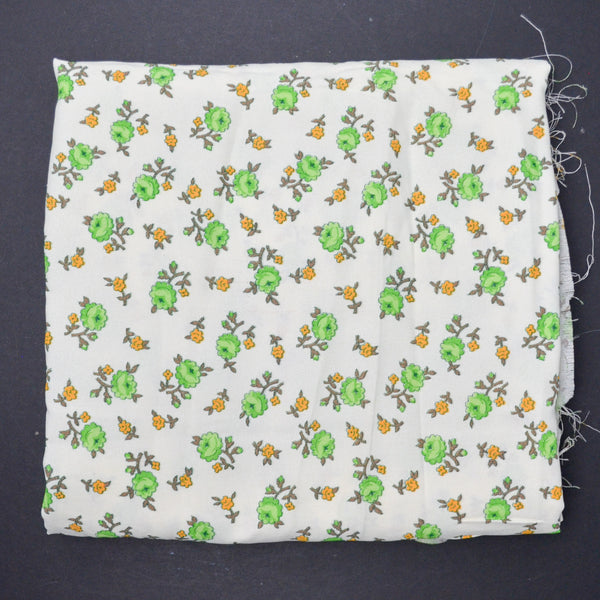 Green + Orange Floral Print Polyester Crepe Fabric - 47" x 120"