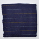 Dark Blue Striped Woolly Woven Fabric - 58" x 60"