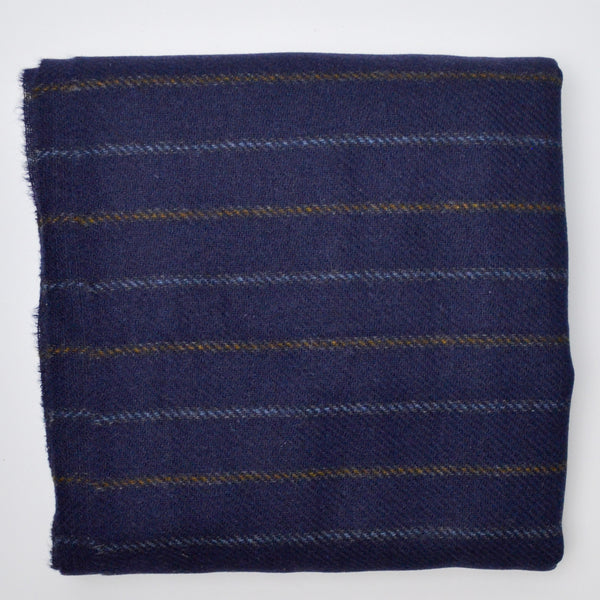 Dark Blue Striped Woolly Woven Fabric - 58" x 60"